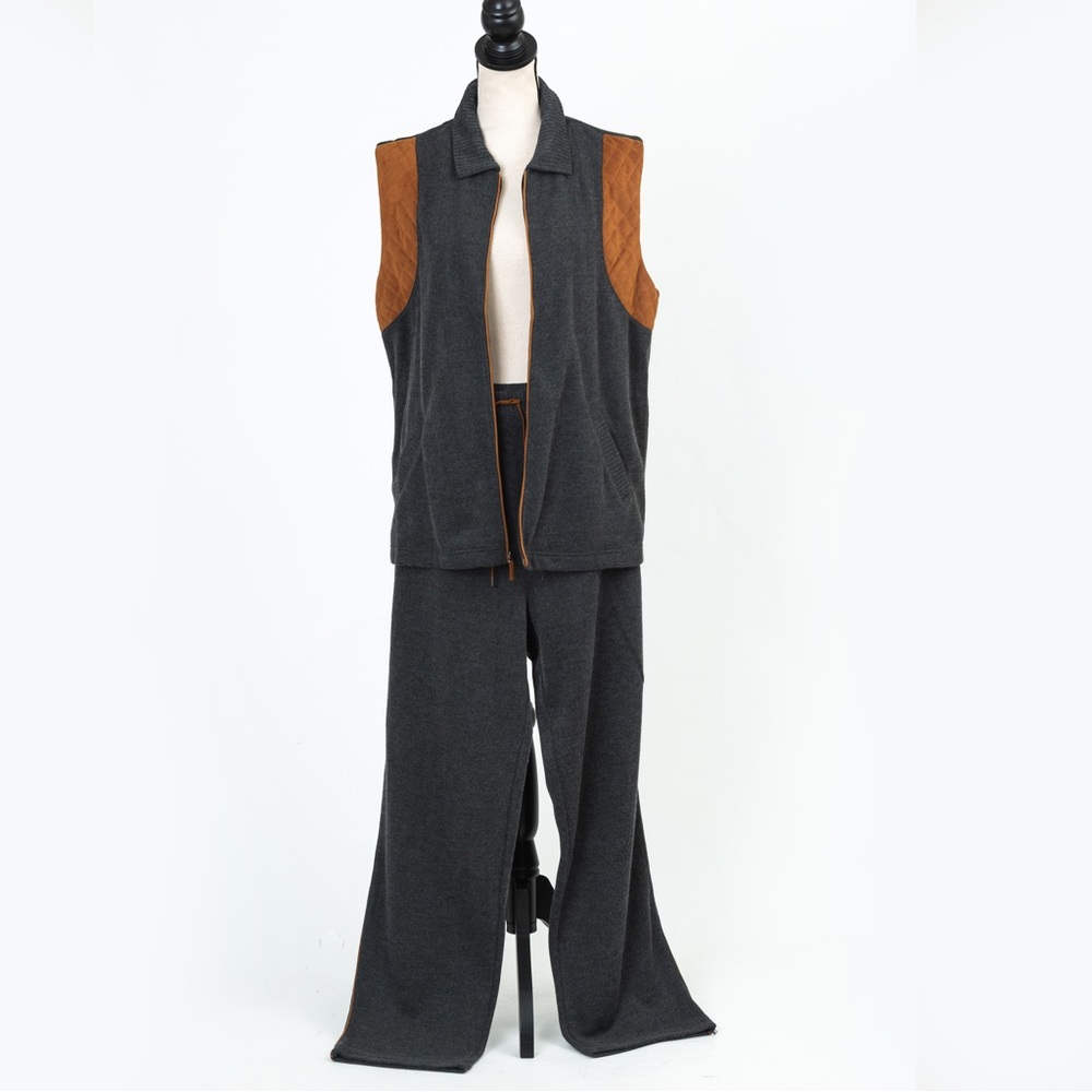Pant set knit vest and pant gray & brown Mountain Lake Casuals L/XL fall